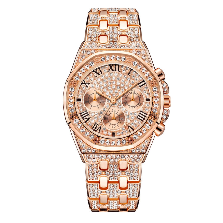diamond metal quartz steel band watch