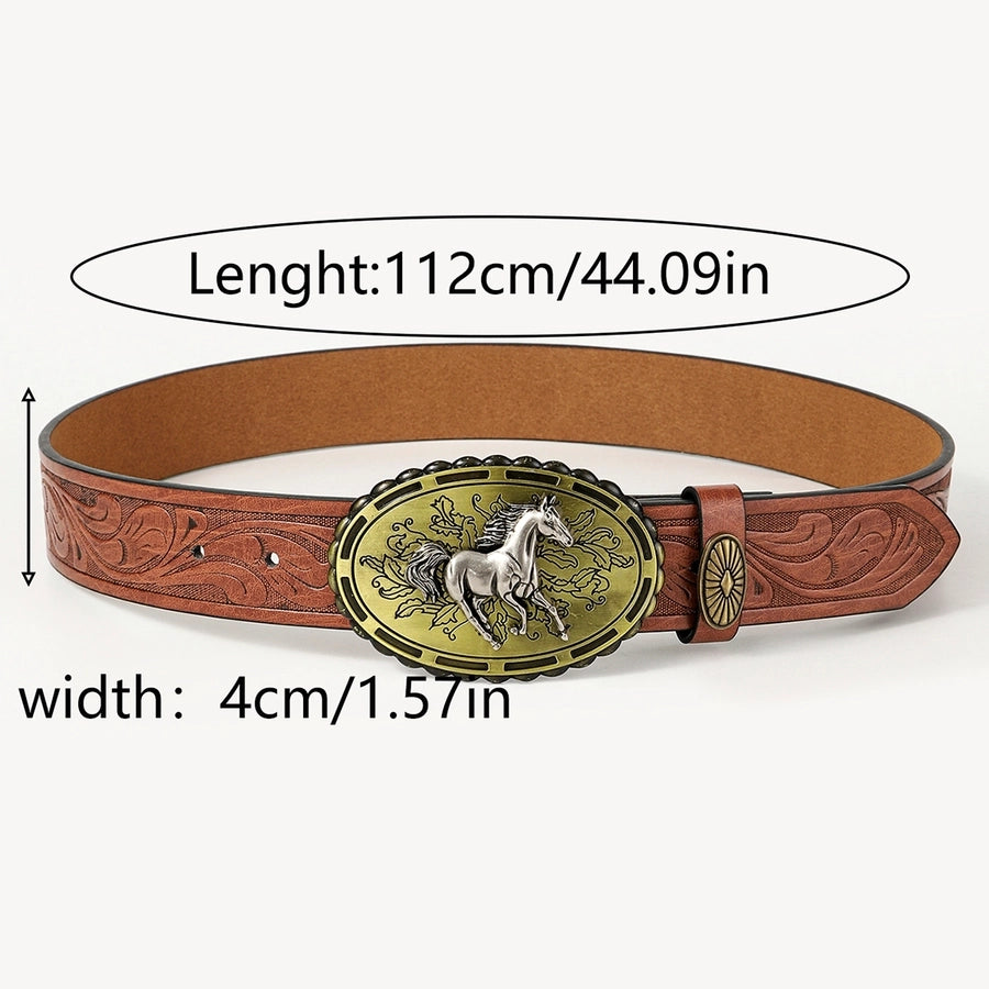 retro cowboy style horse pu leather metal button men's leather belts