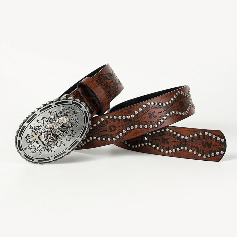 retro cowboy style horse pu leather metal button men's leather belts