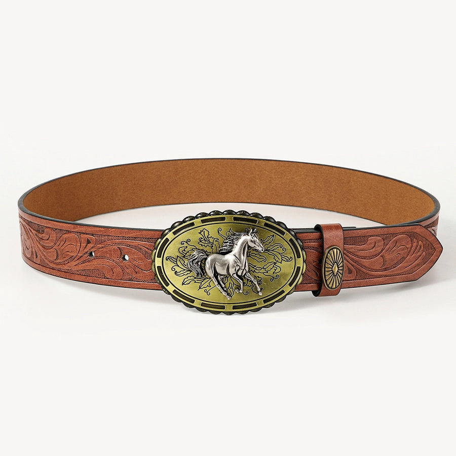 retro cowboy style horse pu leather metal button men's leather belts