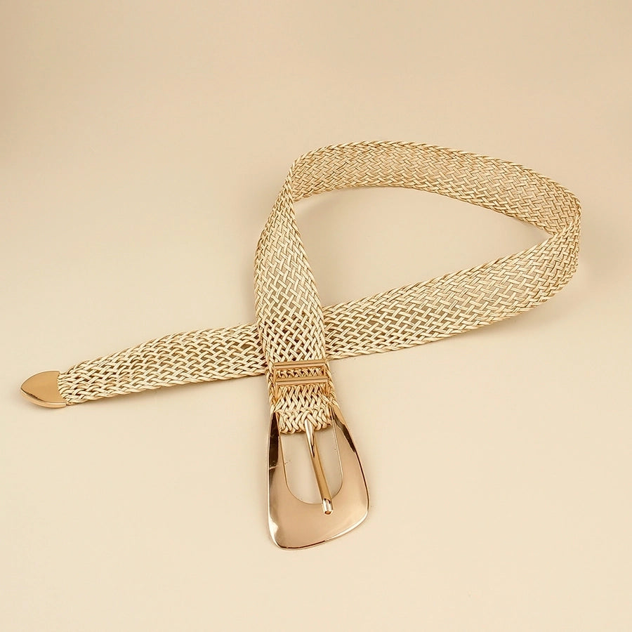 vacation simple style geometric straw buckle women's woven belts