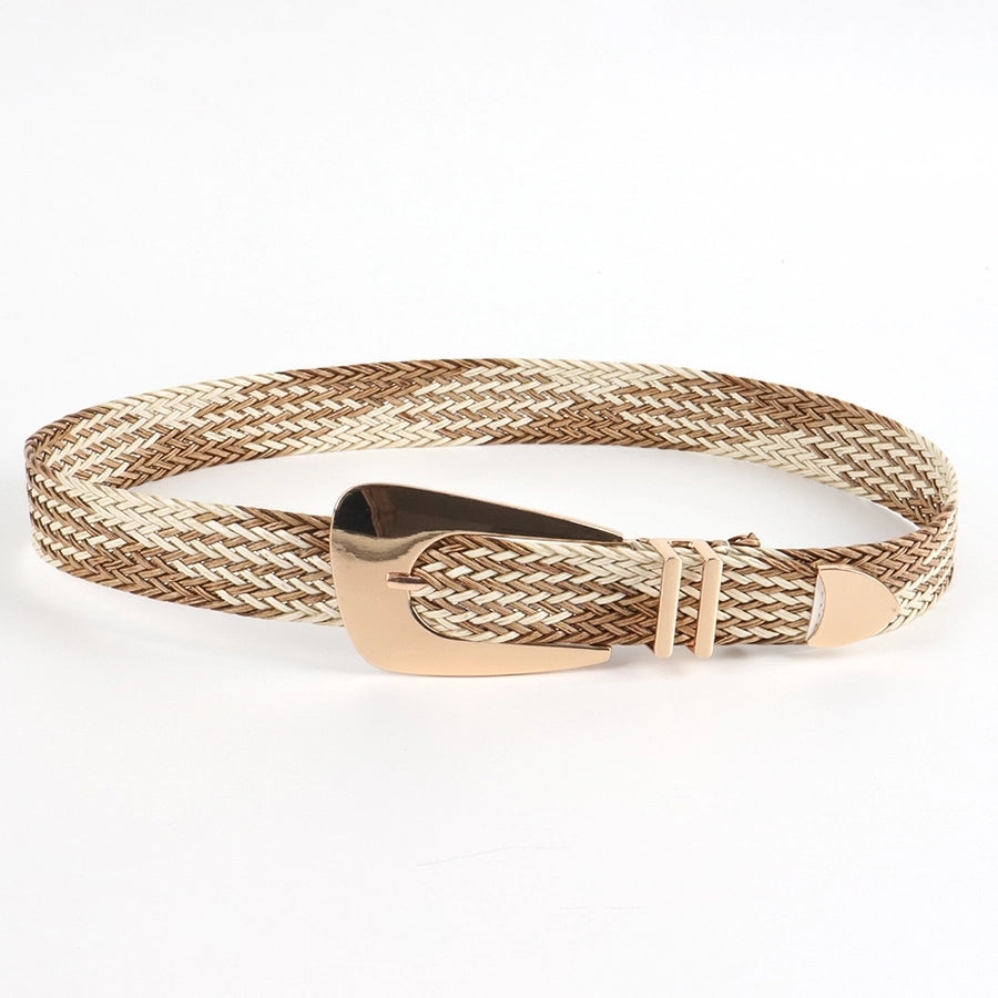vacation simple style geometric straw buckle women's woven belts