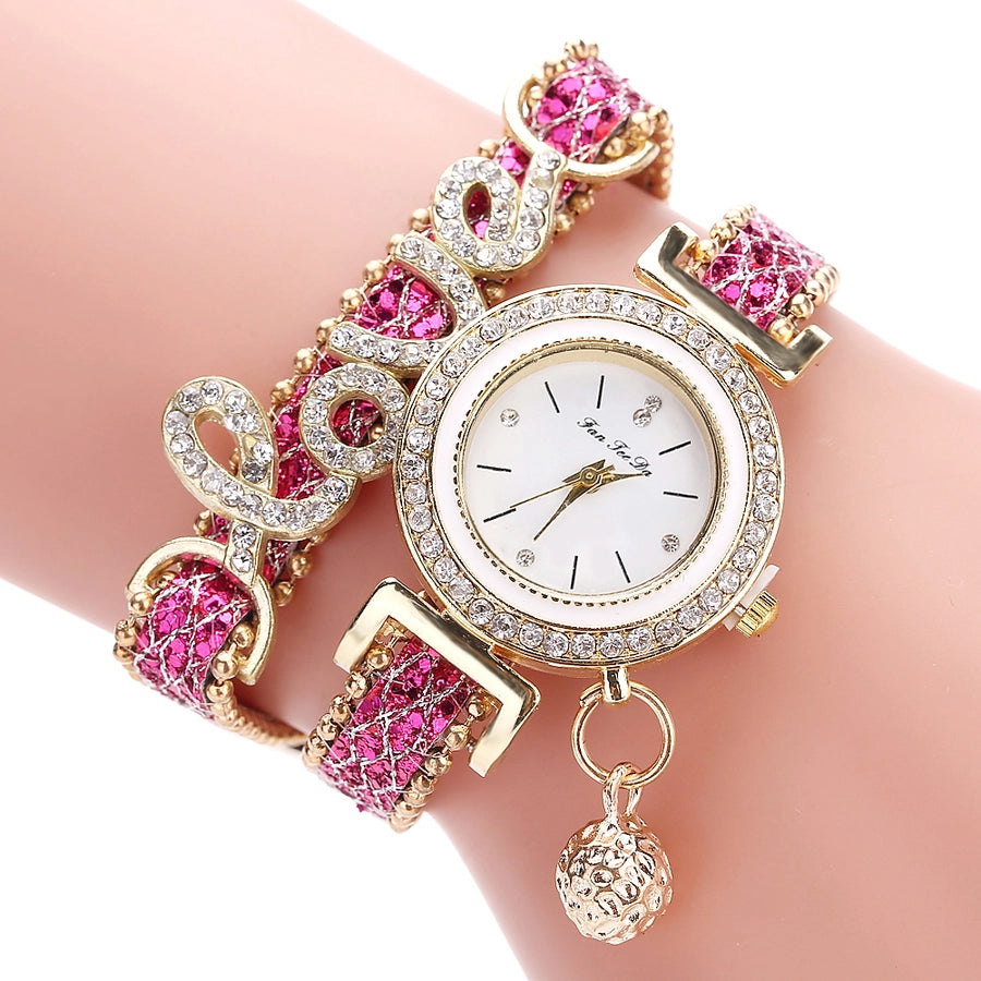 diamond love bracelet watch fashion pu belt circle bracelet watch popular watch