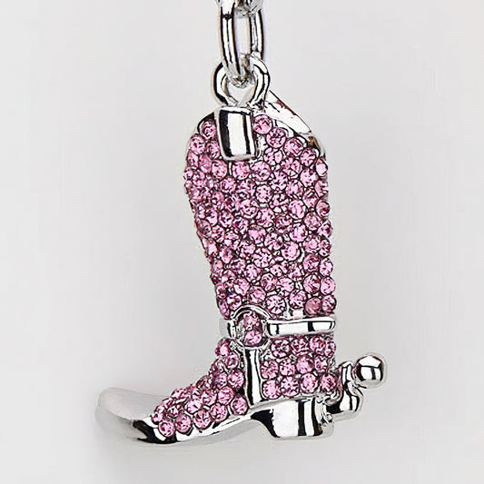 PINK COWBOY BOOT KEYCHAIN W RHINESTONE CRYSTALS KC2