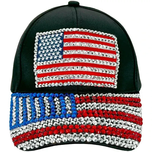 USA Rhinestone Bling Glitter Baseball Cap