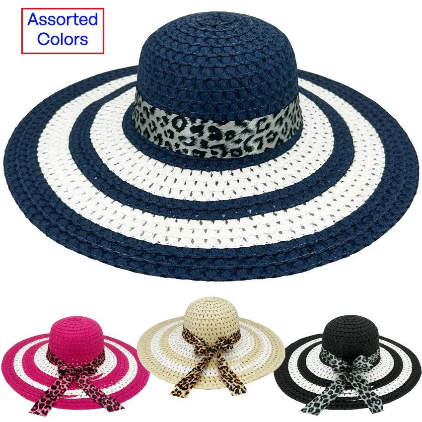 Wide Brim Panther Ribbon Floppy Summer Hat WSH009