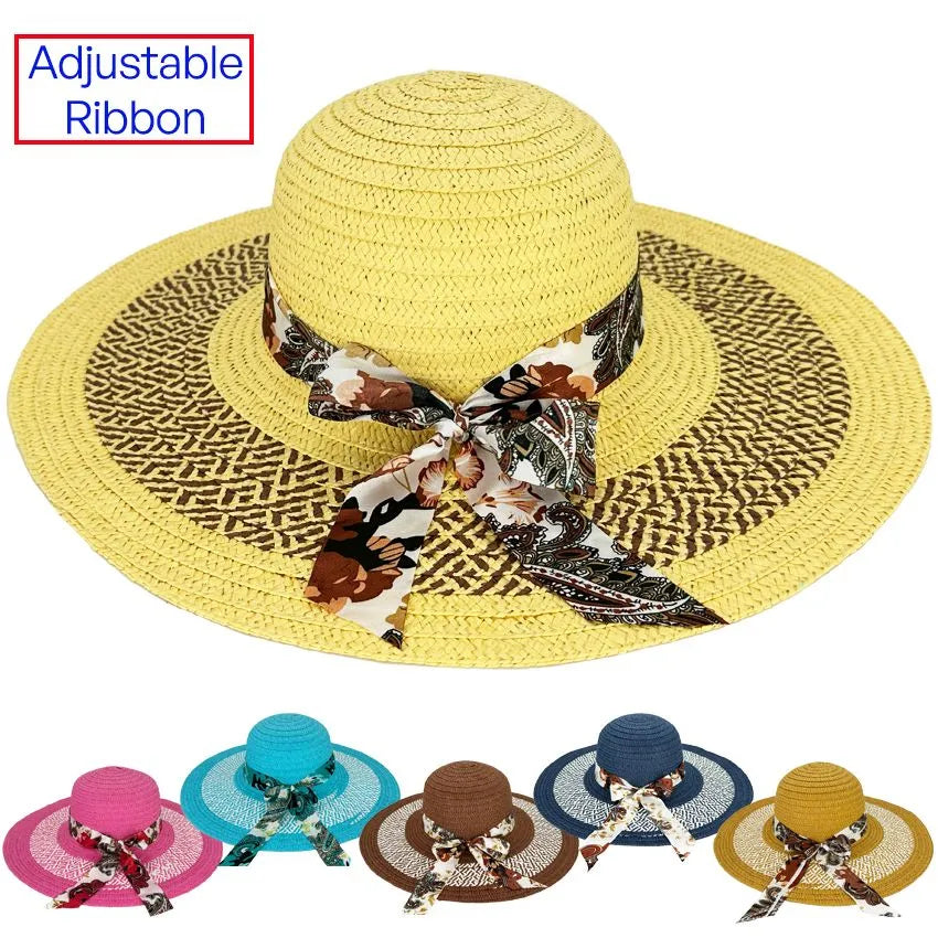 Colorful Summer Beach Hats for Women with Bow Tie Ribbon WSH037