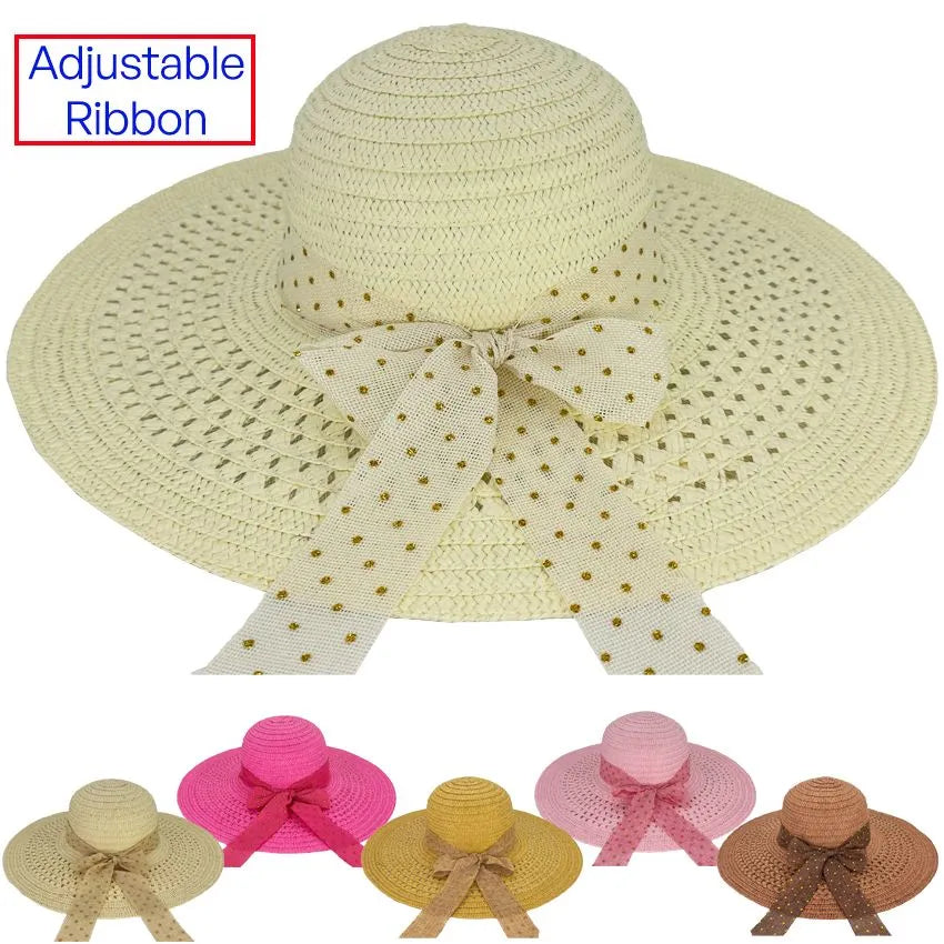 Women's Beach Hats with Mesh Ribbon - Breathable Design Sun Hats WSH039