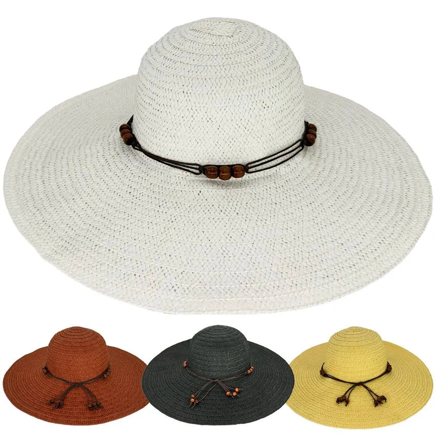 Women's Floppy Straw Summer Hats with Beaded Band WSH041